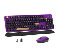 MPTOG Clavier d'ordinateur sans fil coloré et souris avec touches rondes pour machine à écrire, design rétro, interrupteur d'alimentation, design ergonomique, sans fil 2,4 GHz pour Windows, Mac, PC