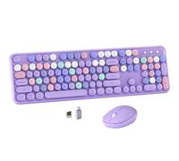 MPTOG Ensemble clavier d'ordinateur et souris sans fil coloré avec touches rondes pour machine à écrire, design rétro, interrupteur d'alimentation, design ergonomique, sans fil 2,4 GHz pour Windows