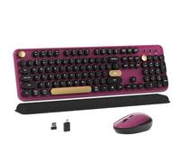 MPTOG Ensemble clavier d'ordinateur et souris sans fil coloré avec touches rondes pour machine à écrire, design rétro, interrupteur d'alimentation, design ergonomique, sans fil 2,4 GHz pour Windows
