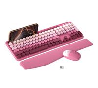 MPTOG Ensemble clavier et souris d'ordinateur sans fil coloré avec support de téléphone, repose-poignet, touches de machine à écrire, sans fil 2,4 GHz, souris optique pleine taille pour PC et