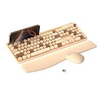 MPTOG Ensemble clavier et souris d'ordinateur sans fil coloré avec support de téléphone, repose-poignet, touches de machine à écrire, sans fil 2,4 GHz, souris optique pleine taille pour PC et