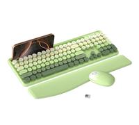 MPTOG Ensemble clavier et souris d'ordinateur sans fil coloré avec support de téléphone, repose-poignet, touches de machine à écrire, sans fil 2,4 GHz, souris optique pleine taille pour PC et