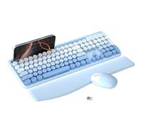MPTOG Ensemble clavier et souris d'ordinateur sans fil coloré avec support de téléphone, repose-poignet, touches de machine à écrire, sans fil 2,4 GHz, souris optique pleine taille pour PC et
