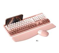 MPTOG Ensemble clavier et souris d'ordinateur sans fil coloré avec support de téléphone, repose-poignet, touches de machine à écrire, sans fil 2,4 GHz, souris optique pleine taille pour PC et