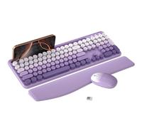 MPTOG Ensemble clavier et souris d'ordinateur sans fil coloré avec support de téléphone, repose-poignet, touches de machine à écrire, sans fil 2,4 GHz, souris optique pleine taille pour PC et