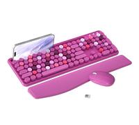 MPTOG Ensemble clavier et souris d'ordinateur sans fil coloré avec support de téléphone, repose-poignet, touches de machine à écrire, sans fil 2,4 GHz, souris optique pleine taille pour PC et