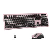 MPTOG Ensemble clavier et souris sans fil, 104 touches, clavier de bureau avec 15 touches de fonction, pavé numérique, récepteur USB unique, compatible avec PC et ordinateur portable (rose)