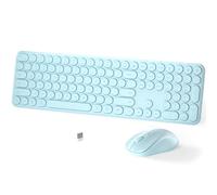 MPTOG Ensemble clavier et souris sans fil - 110 pièces avec touches rondes fines, frappe silencieuse, souris ergonomique DPI réglable, combo sans fil pour PC, Mac, ordinateur portable, tablettes (bleu