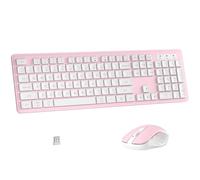 MPTOG Ensemble clavier et souris sans fil, clavier de bureau pleine taille 104 touches avec 15 touches de fonction, pavé numérique, récepteur USB unique, compatible avec PC et ordinateur portable