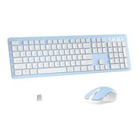 MPTOG Ensemble clavier et souris sans fil, clavier de bureau pleine taille 104 touches avec 15 touches de fonction, pavé numérique, récepteur USB unique, compatible avec PC et ordinateur portable