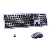 MPTOG Ensemble clavier et souris sans fil, clavier de bureau pleine taille 104 touches avec 15 touches de fonction, pavé numérique, récepteur USB unique, compatible avec PC et ordinateur portable