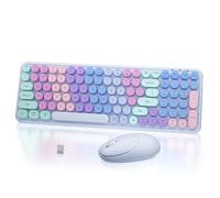 MPTOG Ensemble clavier et souris sans fil rétro pour machine à écrire, touches flottantes rondes colorées, 100 touches, ensemble de bureau esthétique avec interrupteur d'alimentation pour PC, Mac