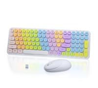MPTOG Ensemble clavier et souris sans fil rétro pour machine à écrire, touches flottantes rondes colorées, 100 touches, ensemble de bureau esthétique avec interrupteur d'alimentation pour PC, Mac