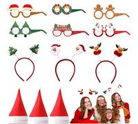 MPXEAVG 12 Pièces Ensemble de Accessoire Noel, 6 Lunettes de Noël, 3 Bandeau de Noël, 3 Bonnet Noël, Tête de Noel Set, pour Fête, Déguisements Party