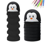 MPXEAVG Trousse Ecole 2 en 1 en Silicone Souple, Trousse Silicone Verticale, Panda Pochette de Stylo, Fermeture à Glissière, pour Fournitures Scolaires de Grande Capacité (Manchot)