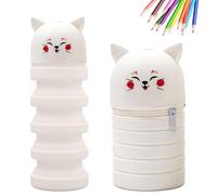 MPXEAVG Trousse Ecole 2 en 1 en Silicone Souple, Trousse Silicone Verticale, Panda Pochette de Stylo, Fermeture à Glissière, pour Fournitures Scolaires de Grande Capacité (Chat)