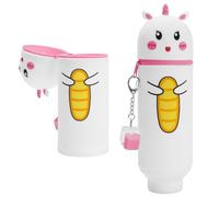 MPXEAVG Trousse Ecole 2 en 1 en Silicone Souple, Trousse Silicone Verticale, Panda Pochette de Stylo, Fermeture à Glissière, pour Fournitures Scolaires de Grande Capacité (Licorne Blanche)