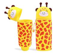 MPXEAVG Trousse Ecole 2 en 1 en Silicone Souple, Trousse Silicone Verticale, Panda Pochette de Stylo, Fermeture à Glissière, pour Fournitures Scolaires de Grande Capacité (Girafe)