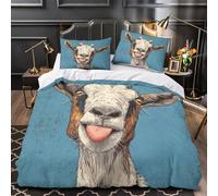 MQBASHIRP Humour de tête de chèvre 3D Imprimé Drap de Couette Microfibre inaltérable Illustration d'animal de Dessin animé Housse de Couette 2 taies léger déco Chambre ado Double（200x200cm）