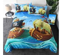MQBHJI Housse De Couette 140X200 Enfant 3D Bateau Pirate De Dessin Animé - Parure De Lit 1 Personne En Microfibre 2 Pièces Avec Fermeture Éclair, Housse Couette Imprimé Avec 2 Taies D'Oreiller 50x75 c