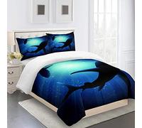 MQBHJI Housse De Couette 140X200 Enfant 3D Requin Animal Marin - Parure De Lit 1 Personne en Microfibre 2 Pièces avec Fermeture Éclair, Housse Couette Imprimé avec 2 Taies d'oreiller 50x75 cm