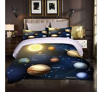 MQBHJI Housse De Couette 140X200 Enfant 3D Système Solaire De La Planète - Parure De Lit 1 Personne En Microfibre 2 Pièces Avec Fermeture Éclair, Housse Couette Imprimé Avec 1 Taies D'Oreiller 65X65 C