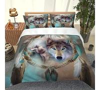 MQBHJI Housse De Couette 200 X 200 cm - Parure De Lit 2 Personnes - Housse Couette 3D Attrape-Rêves Animal Loup avec Fermeture Éclair - Sets De Housse Couette Imprimé avec 2 Taies d'oreiller 50x75 cm