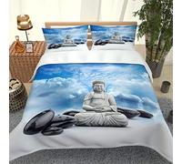 MQBHJI Housse De Couette 220X240 cm 3D Créativité De Bouddha Ciel Bleu - Parure De Lit Adulte en Microfibre 2 Personnes avec Fermeture Éclair, Housse Couette Imprimé avec 2 Taies d'oreiller 50x75 cm