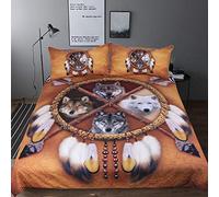 MQBHJI Housse De Couette 220X240 cm 3D Loup Indien - Parure De Lit Adulte en Microfibre 2 Personnes avec Fermeture Éclair, Housse Couette Imprimé avec 2 Taies d'oreiller 50x75 cm