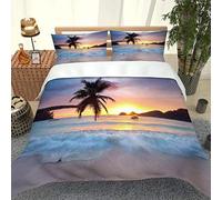 MQBHJI Housse De Couette 220X240 cm 3D Paysage Marin Au Coucher Du Soleil - Parure De Lit Adulte En Microfibre 2 Personnes Avec Fermeture Éclair, Housse Couette Imprimé Avec 2 Taies D'Oreiller 50x75 c