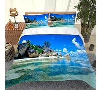 MQBHJI Housse De Couette 240 X 260 cm - Parure De Lit Adulte 3D Beau Paysage De Bord De Mer Housse De Couette 2 Personnes en Microfibre avec Fermeture Éclair, avec 2 Taies d'oreiller 50x75 cm