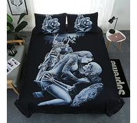 MQBHJI Housse De Couette 240 X 260 cm - Parure De Lit Adulte 3D Squelette De Beauté De Locomotive Housse De Couette 2 Personnes en Microfibre avec Fermeture Éclair, avec 2 Taies d'oreiller 50x75 cm