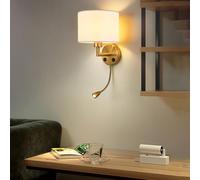 MQDLJSE Applique Murale LED d'intérieur avec col de Cygne réglable, projecteur, Port de Chargement USB, Abat-Jour en Lin, Rotation à 360°, Interrupteur à Bouton, en Fer, pour Salon ou Cham