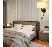 MQDLJSE Applique Murale LED d'intérieur avec col de Cygne réglable, projecteur, Port de Chargement USB, Abat-Jour en Lin, Rotation à 360°, Interrupteur à Bouton, en Fer, pour Salon ou Cham