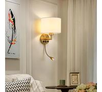 MQDLJSE Applique Murale LED d'intérieur avec col de Cygne réglable, projecteur, Port de Chargement USB, Abat-Jour en Lin, Rotation à 360°, Interrupteur à Bouton, en Fer, pour Salon ou Cham