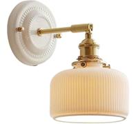 MQDLJSE Applique Murale Nordique Moderne et Minimaliste, Abat-Jour en céramique, Lampe Murale dorée, Laiton, Verre Blanc nervuré, pour Chevet, Salon (Pot)