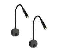 MQDLJSE Appliques murales LED d'intérieur, Spots encastrés, Lampe de Chevet Souple et incurvée 3W avec Interrupteur à Bouton pour Chambres, Salons et pièces à Vivre (Lot de 2, lumière Noir