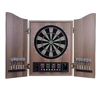 MQDLJSE Jeu de fléchettes, Coffret décoratif avec 12 fléchettes à Pointe Souple, Cible électronique, Portes en Bois avec Tableau de Score intégré, idéal pour la Maison, Les Bars et Les CLU