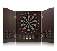 MQDLJSE Jeu de fléchettes, Coffret décoratif avec 12 fléchettes à Pointe Souple, Jeu de fléchettes électronique, Portes en Bois avec Tableau de Score intégré, idéal pour la Maison, Les Bar
