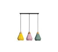 MQDLJSE Lampe Suspendue Nordique Simple à Trois têtes pour Restaurant, Design géométrique Pyramidal en Bois Massif, luminaire décoratif en Forme de Diamant, Couleur Fer, Style Macaron