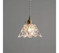 MQDLJSE Luminaire Suspendu en Verre Vintage en Laiton à Fleurs Florales, éclairage Suspendu pour îlot de Cuisine, Lampe Suspendue en Verre Transparent côtelé, Lustre de Ferme pour Chambre