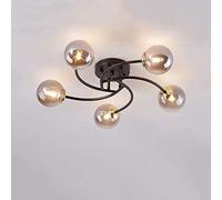 MQDLJSE Lustre Boule en Verre Nordique, plafonnier 5 lumières en métal Noir/doré, Suspension Branches Style Milieu du siècle, luminaire Semi-encastré Contemporain pour Chambre à Coucher