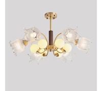 MQDLJSE Lustre en Verre Laiteux à 6 lumières en Laiton brossé doré, Semi-encastré, Style Ferme, Suspension Vintage en Bois pour Chambre à Coucher, Table à Manger, Salon, îlot de Cuisine
