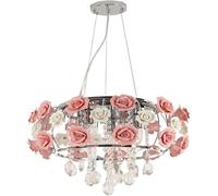 MQDLJSE Lustre Romantique en Cristal Rose en céramique, Suspension Ronde en Forme de Fleur de Rose, décoration de Plafond, Lampe Suspendue à LED