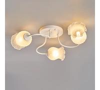 MQDLJSE Plafonnier Lustre Luminaire, Lustre de Salle à Manger avec Cadre en métal et Abat-Jour en Verre Blanc Fait Main, Plafonnier Suspendu à 3 lumières pour Salle à Manger et Salon, Cham