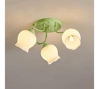 MQDLJSE Plafonnier Lustre Luminaire, Lustre de Salle à Manger avec Cadre en métal et Abat-Jour en Verre Blanc Fait Main, Plafonnier Suspendu à 3 lumières pour Salle à Manger et Salon, Cham