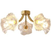 MQDLJSE Plafonnier Vintage en cuivre et Verre à 3 Lampes, Motif Fleur de Lotus, luminaire décoratif de Plafond, Style Spoutnik, Style Milieu du siècle, idéal pour Une Chambre, Un Salon, Un