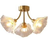 MQDLJSE Plafonnier Vintage en cuivre et Verre à 3 Lampes, Motif Fleur de Lotus, luminaire décoratif de Plafond, Style Spoutnik, Style Milieu du siècle, idéal pour Une Chambre, Un Salon, Un