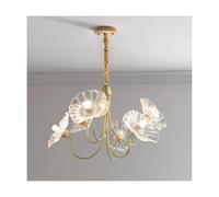 MQDLJSE Suspension Colgante à 6 lumières en Verre Transparent Style Lotus, Style rétro français, luminaire décoratif de Plafond, idéal pour Une Salle à Manger, Une Cuisine, Un Salon ou Un