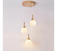 MQDLJSE Suspension en Verre Laiteux de Style Ferme, 3 Lampes suspendues en Bois Blanc, îlot de Cuisine, Lampe Suspendue Vintage du Milieu du siècle, Long Lustre Rond pour Salle à Manger, c